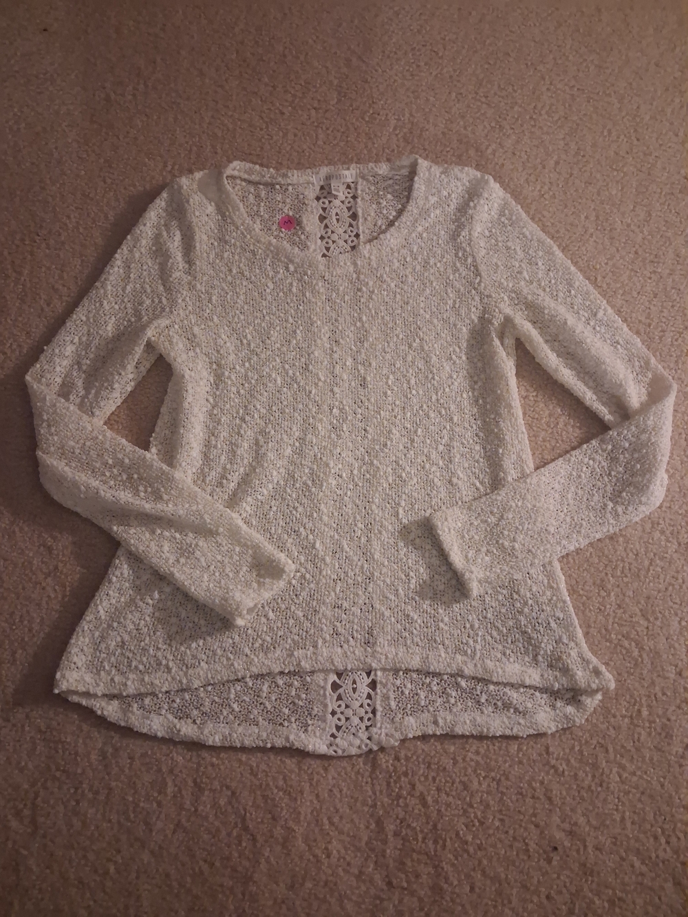 Aeropostale Cream Scoop Neck Lace-Back Knit Top